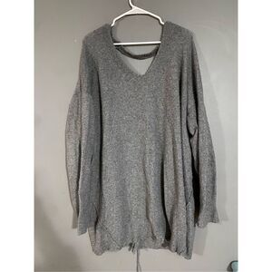 MAURICES V-Neck Lace Up Keyhole Back Gray Pullover Knit Sweater Size 2X
